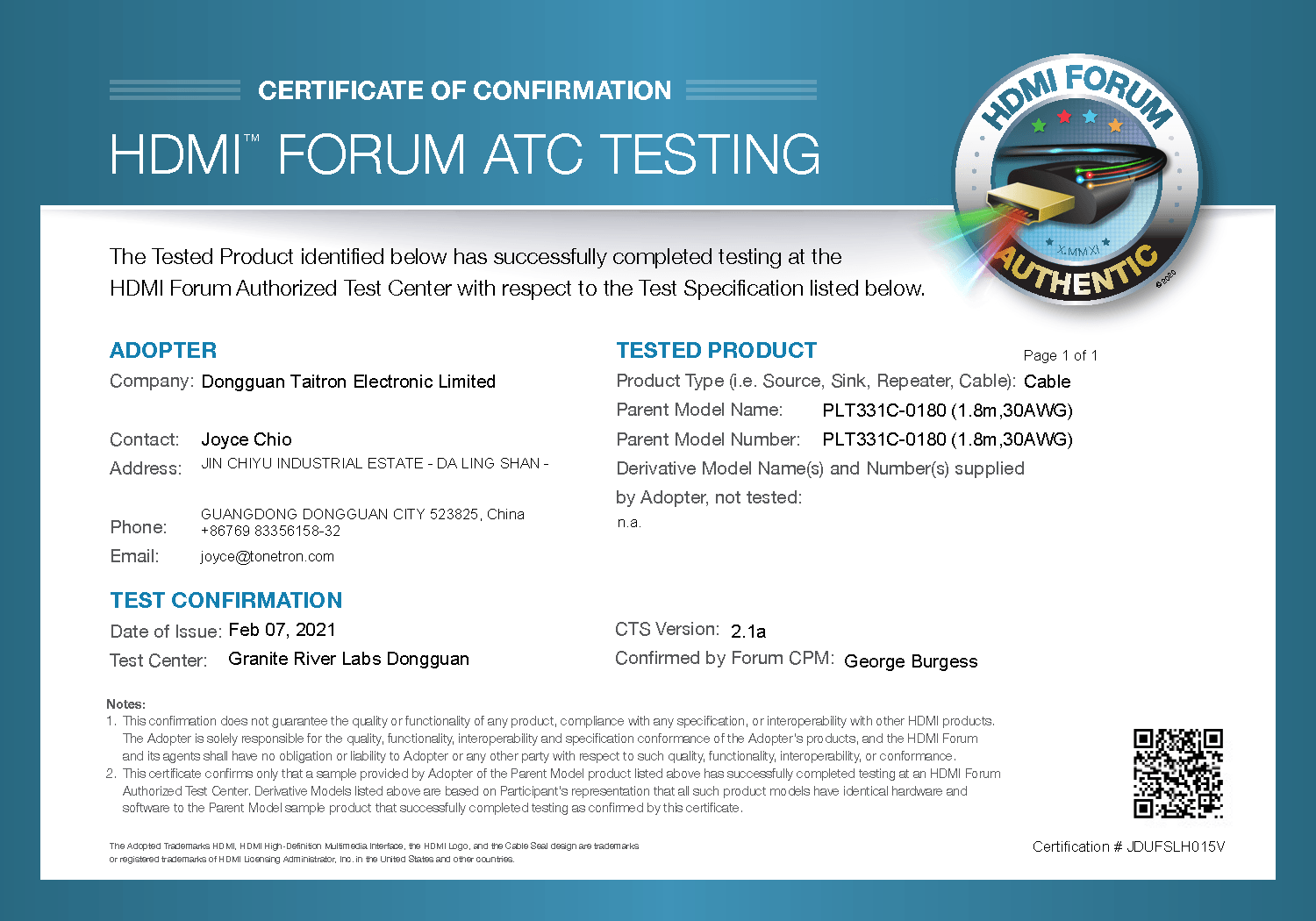HDMI A 8K Certified Cable - PLT331C — Product image 3